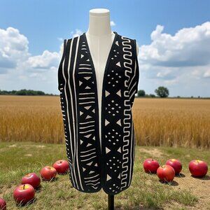 Vintage Black White Tribal Geometric Vest Boho Festival Ethnic Southwestern
